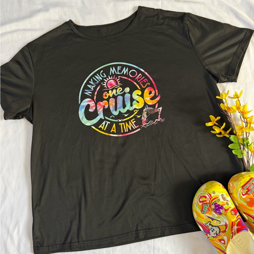 Black Graphic Tee with Colorful Cruise Design